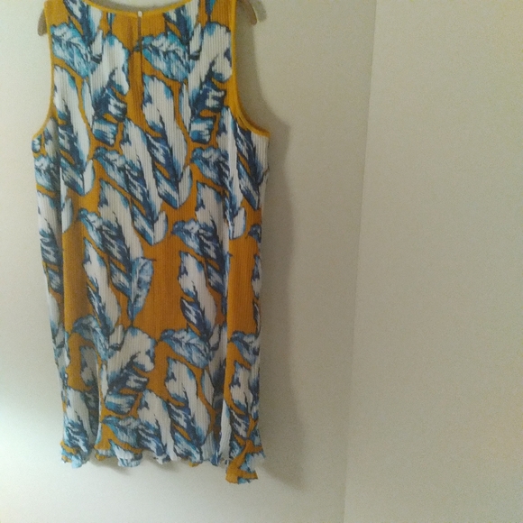 Fever Yellow and Blue Leaf Print Sleeveless Summer Dress XL - Picture 8 of 11